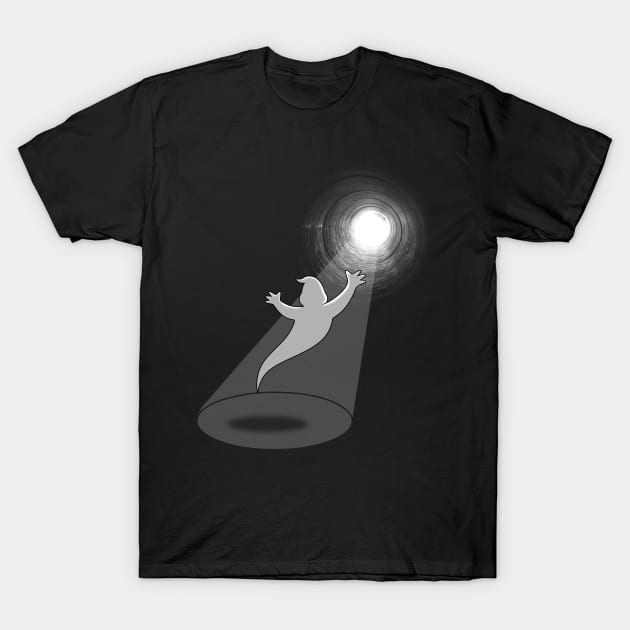 Crossing Over Death Cute Funny Paranormal Ghost Afterlife Horror Cartoon T-Shirt by BoggsNicolas